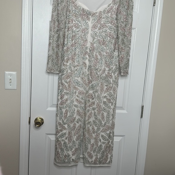 MAC DUGGAL Foliage embellished midi ivory sheath dress 14 NWT - Picture 9 of 16